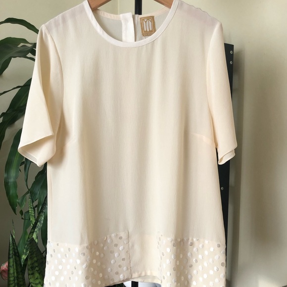 Lyn Devon Polka Dot Accent Silk Blouse - Picture 2 of 6